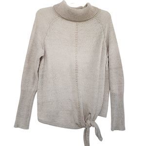 LC Lauren Conrad Soft Long Sleeve Cowl Neck Beige Sweater with Tie Hem, Medium